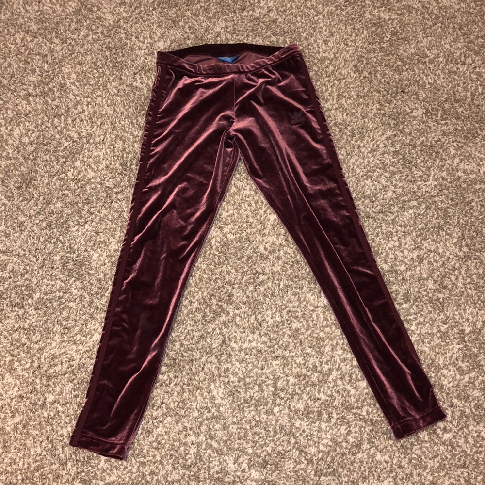 Adidas velvet maroon leggings.